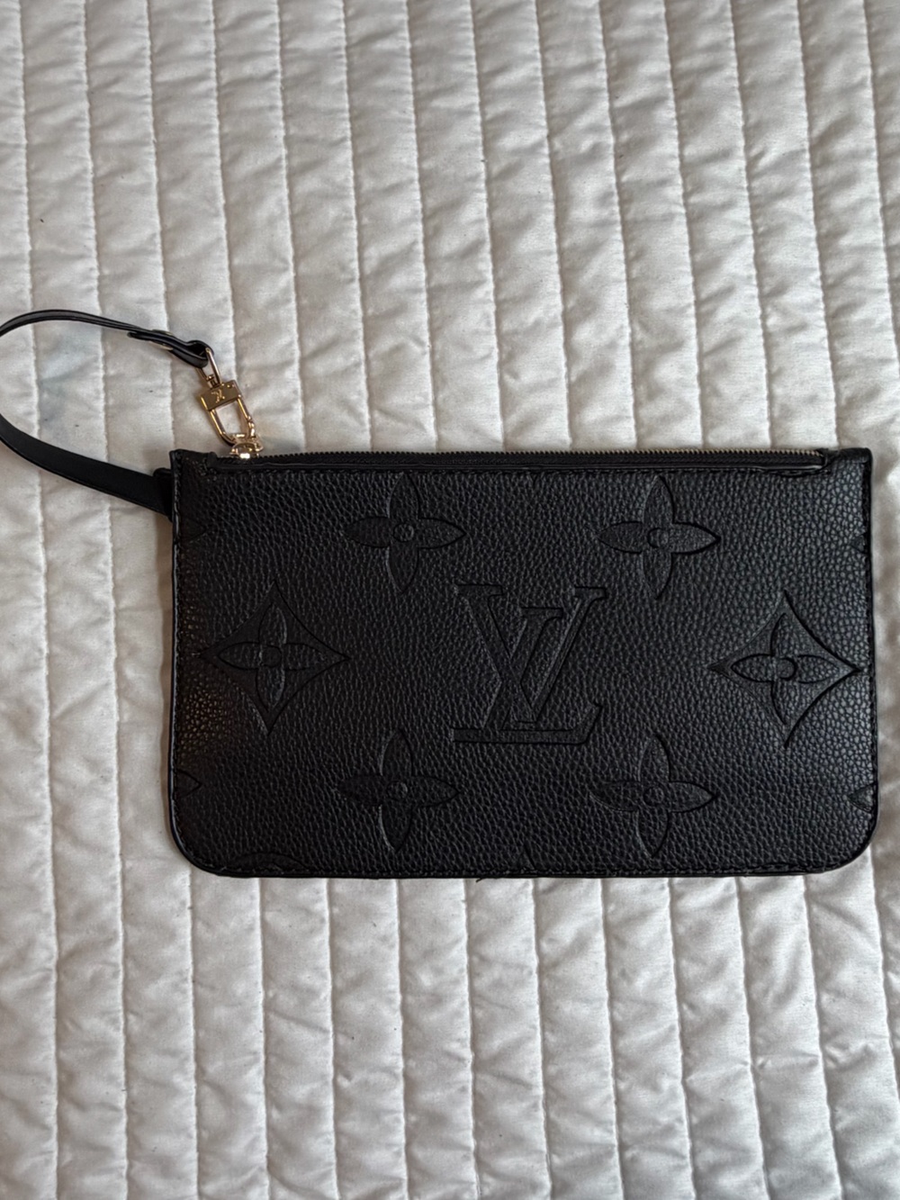 Black Embossed Leather Wristlet Pouch